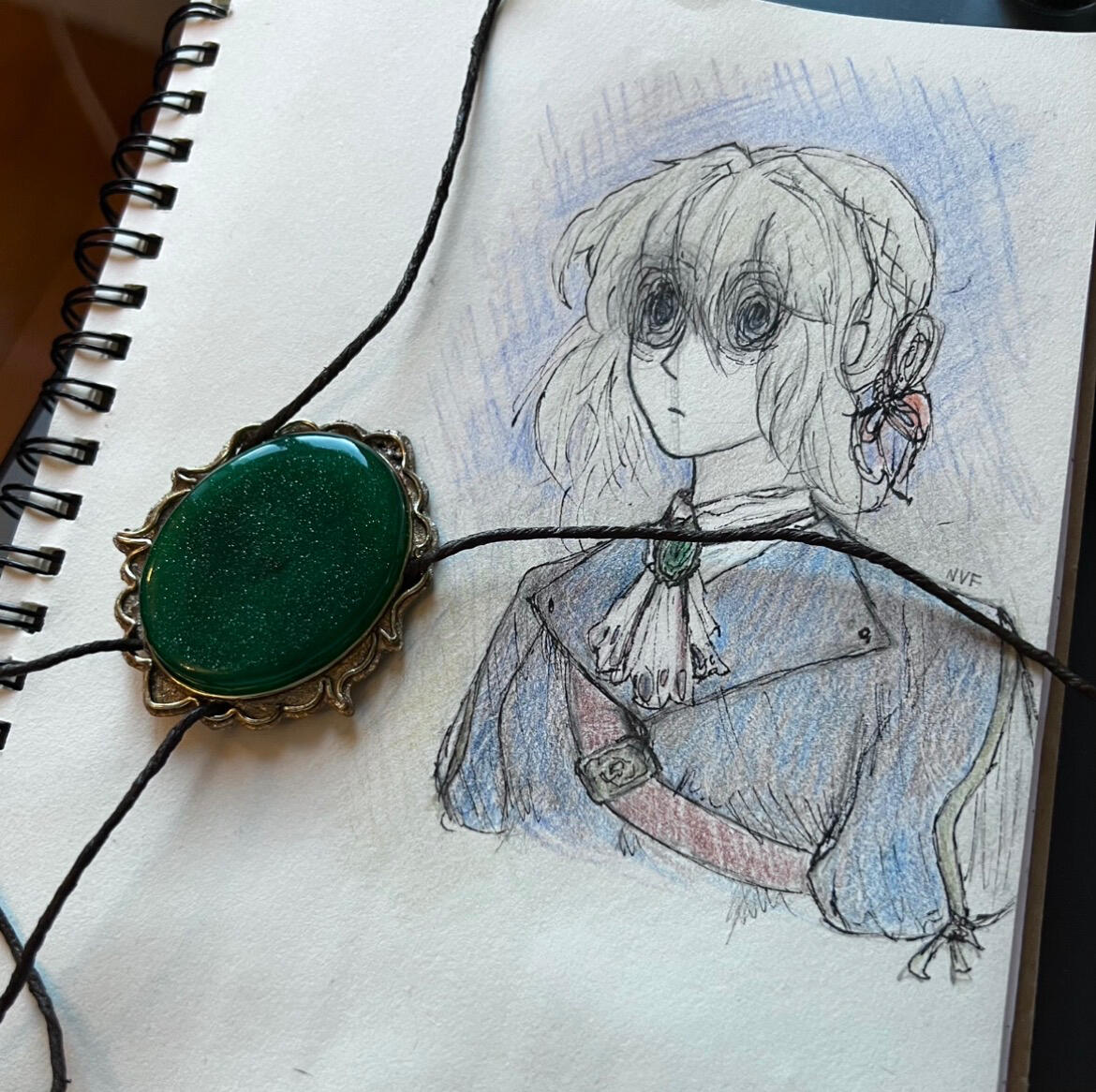 Violet Evergarden fanart - drawing and brooch made of various materials